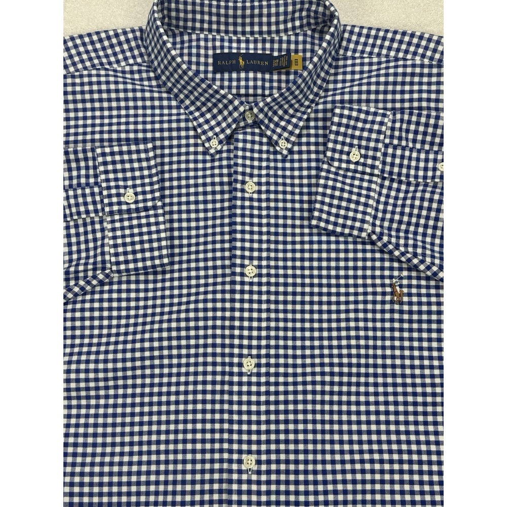 Ralph Lauren Linen Gingham Shirt Men 3XB Big‎ Blue White Check Button Down LS